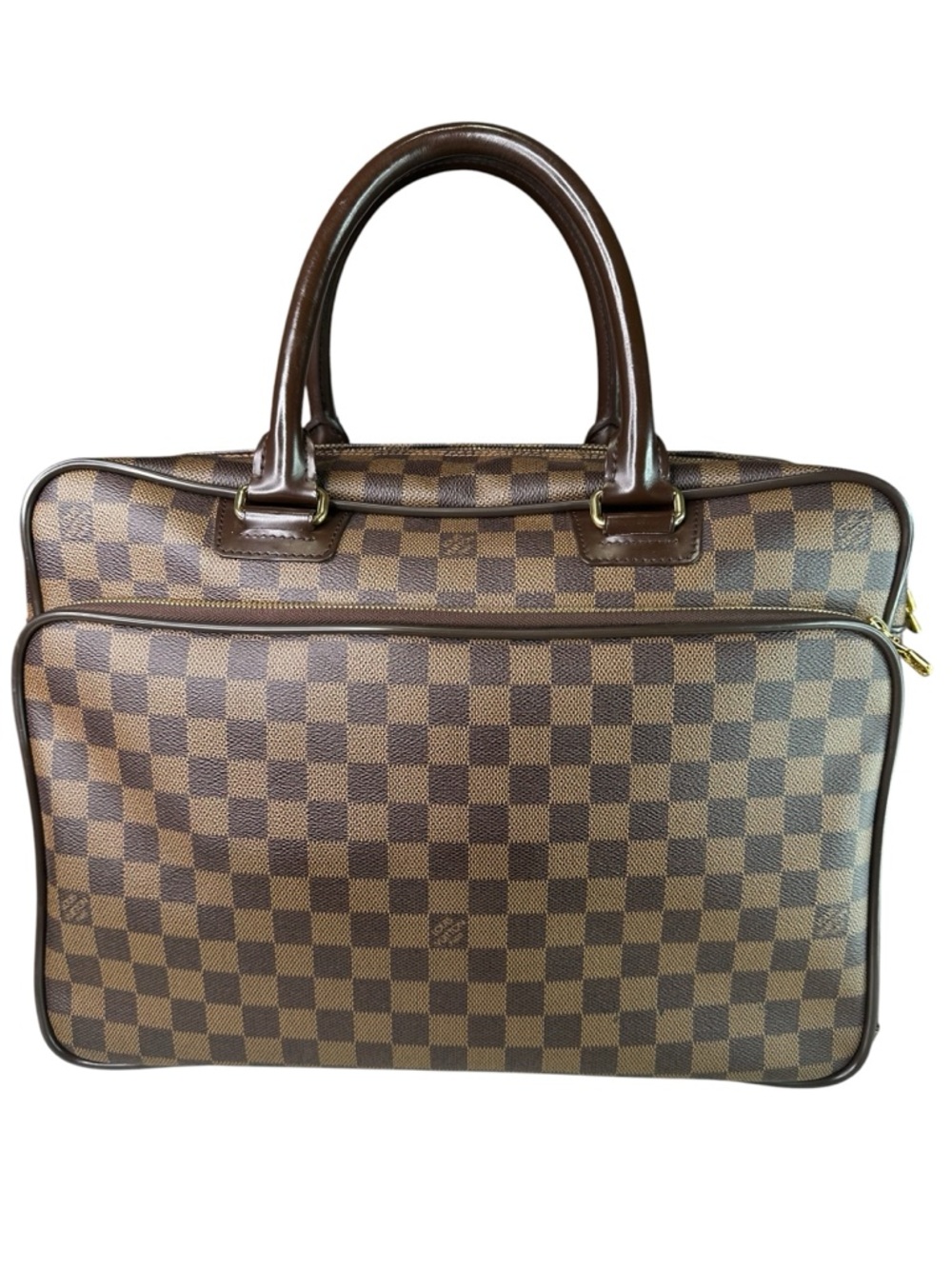 Louis Vuitton Designer Brown Checkered Leather Briefcase